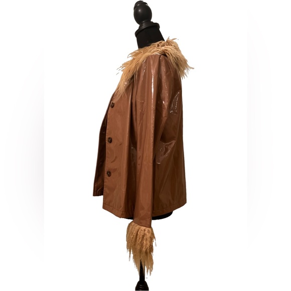 Halfheart / Dolls Kill Brown Shaggy Fuzzy Vinyl Jacket - Picture 2 of 5